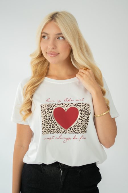 T-shirt damski z nadrukiem serce i panterka – Panerra 1