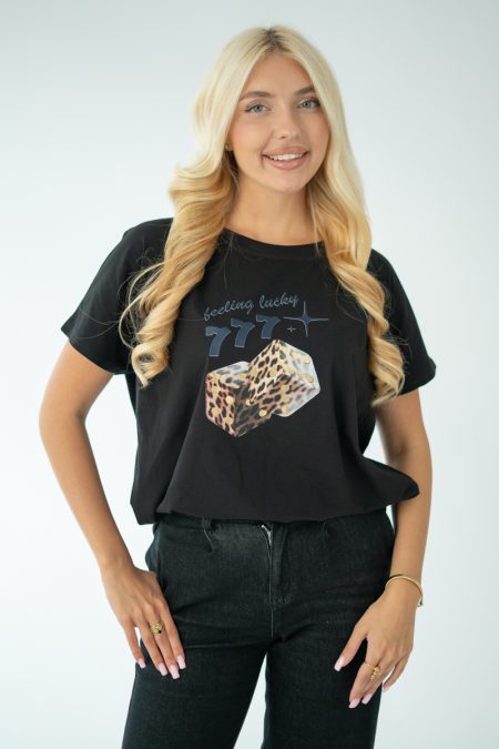 T-shirt damski kostki 777 Czarny – Luckira 1
