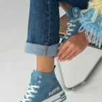 Trampki wysokie z haftem Jeansowy – Amour 4
