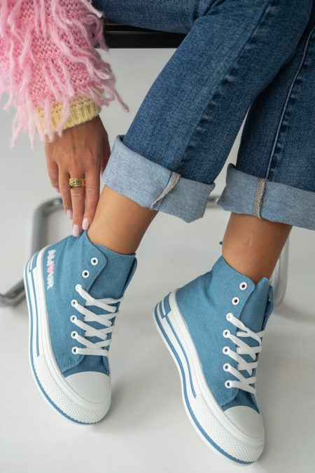 Trampki wysokie z haftem Jeansowy – Amour 1
