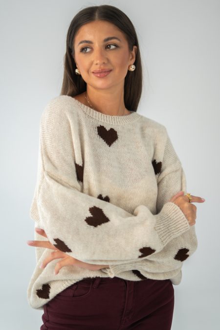 Sweter w serca Beżowy – Seralyn 1