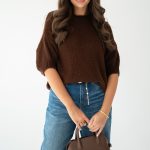 Sweter gładki basic z okrągłym dekoltem Czekoladowy – Lorivienne 1