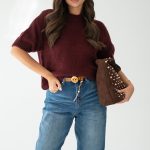 Sweter gładki basic z okrągłym dekoltem Bordowy – Lorivienne 1