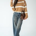 Sweter w pasy - Camelowy 2