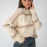 Sweter w pasy oversize Beżowy – Nalverra 2