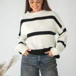 Sweter w pasy oversize Biały – Nalverra 2