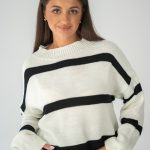 Sweter w pasy oversize Biały – Nalverra 1