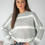 Sweter w pasy oversize Szary – Nalverra 1