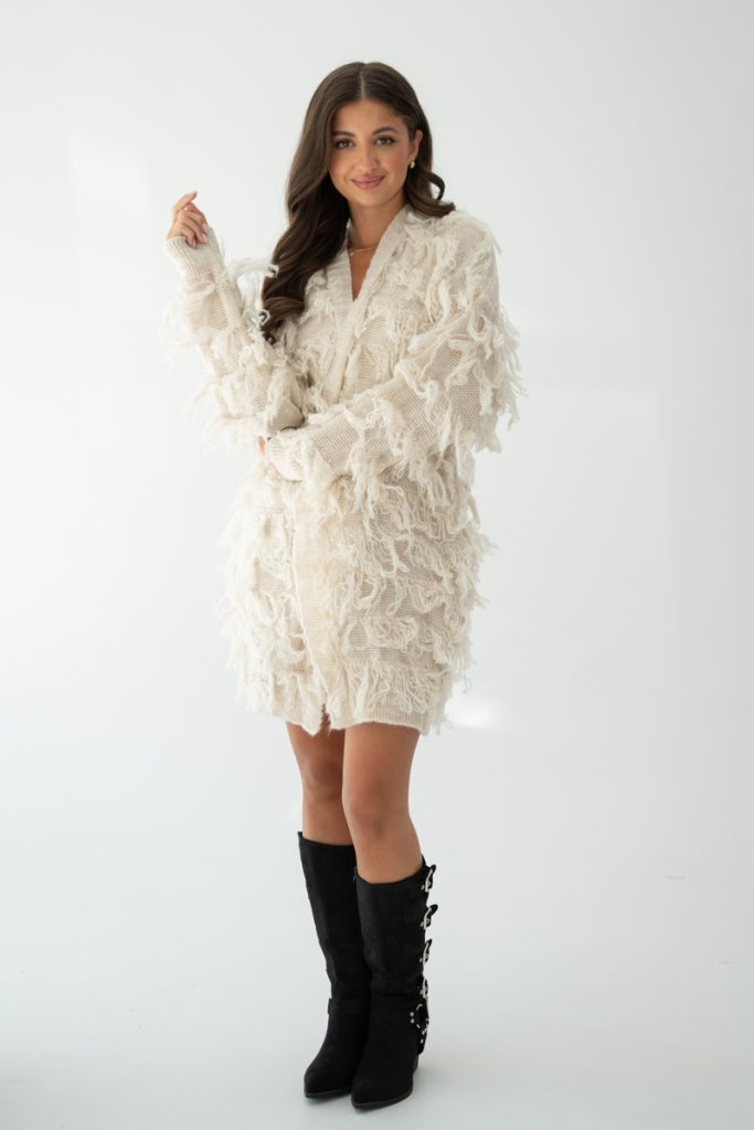 Kardigan frędzle 1 kolor - Beżowy 1