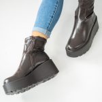 Botki na koturnie w stylu chunky Czekoladowe – Camivra 2