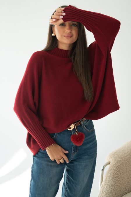 Sweter nietoperz oversize Bordowy – Loravie 1