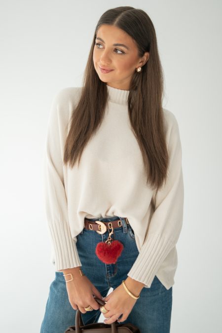 Sweter nietoperz oversize Beżowy – Loravie 1