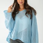 Sweter oversize z dekoltem V Błękitny – Cardivra 2