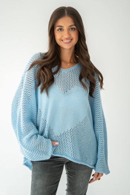 Sweter oversize z dekoltem V Błękitny – Cardivra 1