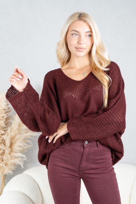 Sweter oversize serce Bordowy – Cardivra 1