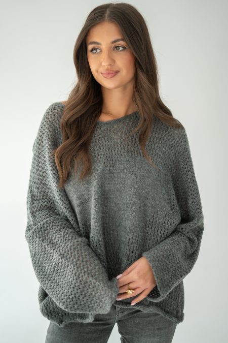 Sweter oversize serce Grafitowy – Cardivra 1