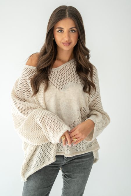 Sweter oversize serce Śmietankowy – Cardivra 1