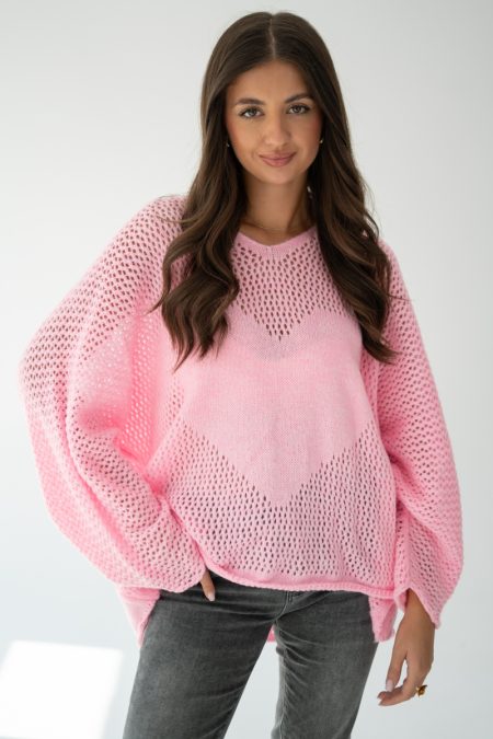 Sweter oversize serce Pudrowy – Cardivra 1