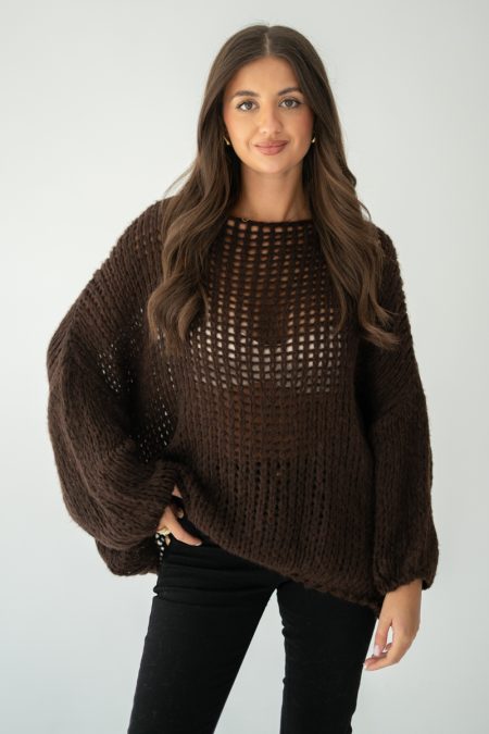 Sweter z grubym splotem Czekoladowy – Plainira 1