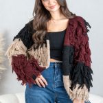 Kolorowy kardigan z frędzlami Czarny – Clarynne 1