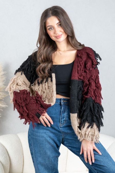 Kolorowy kardigan z frędzlami Czarny – Clarynne 1