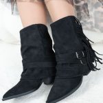 Kowbojki z frędzlami zamszowe Czarne – Ferayne 5