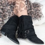 Kowbojki z frędzlami zamszowe Czarne – Ferayne 3
