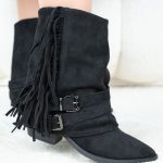 Kowbojki z frędzlami zamszowe Czarne – Ferayne 2