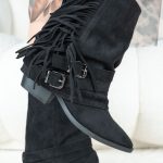 Kowbojki z frędzlami zamszowe Czarne – Ferayne 1