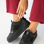 Sneakersy damskie na platformie z metalicznymi wstawkami Czarne – Olirene 1