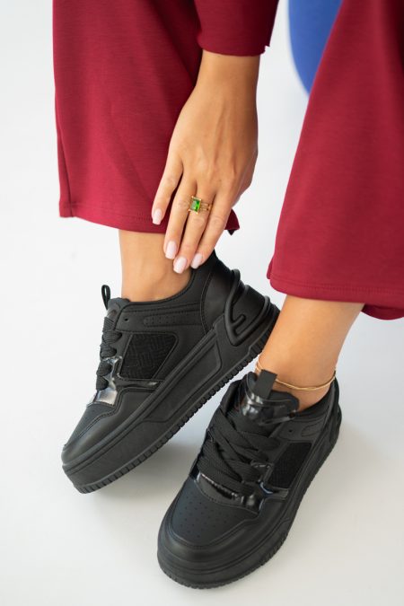 Sneakersy damskie na platformie z metalicznymi wstawkami Czarne – Olirene 1