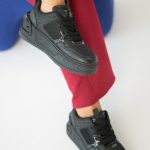 Sneakersy damskie na platformie z metalicznymi wstawkami Czarne – Olirene 3