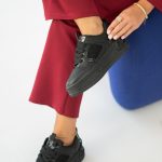 Sneakersy damskie na platformie z metalicznymi wstawkami Czarne – Olirene 2