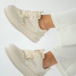 Sneakersy damskie na platformie z metalicznymi wstawkami Beżowe – Olirene 1