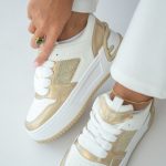 Sneakersy damskie na platformie z metalicznymi wstawkami Złote – Olirene 1