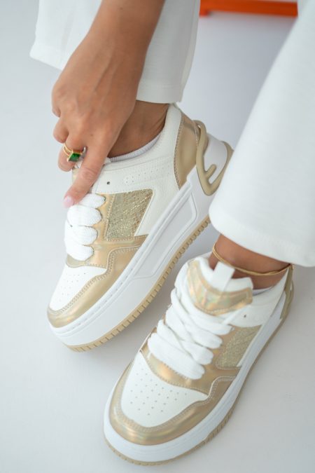 Sneakersy damskie na platformie z metalicznymi wstawkami Złote – Olirene 1