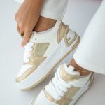 Sneakersy damskie na platformie z metalicznymi wstawkami Złote – Olirene 3