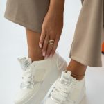 Sneakersy damskie na platformie z metalicznymi wstawkami Białe – Olirene 1