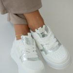 Sneakersy damskie na platformie z metalicznymi wstawkami Białe – Olirene 4