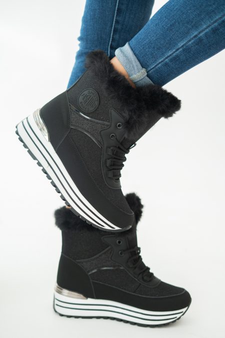 Sneakersy zimowe damskie na koturnie Czarne – Corviana 1