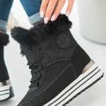 Sneakersy zimowe damskie na koturnie Czarne – Corviana 2