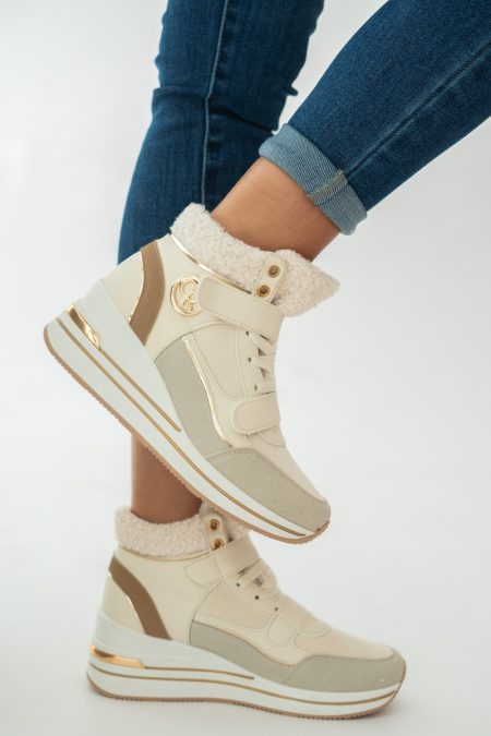 Sneakersy na rzepy z futrem wewnątrz Beżowe – Zenyra 1