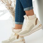 Sneakersy na rzepy z futrem wewnątrz Beżowe – Zenyra 4