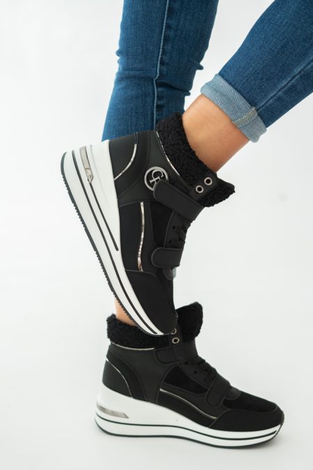 Sneakersy na rzepy z futrem wewnątrz Czarne – Zenyra 1