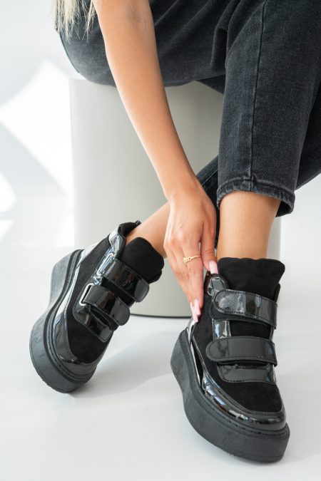 Sneakersy na platformie wysokie Czarne – Carvienne