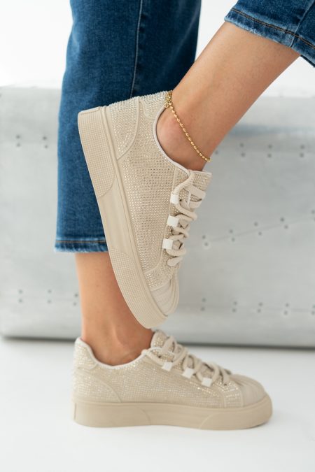 Sneakersy z kryształkami Beżowe – Gemoria 1