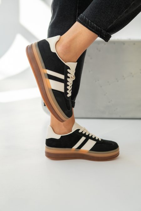 Sneakersy z zamszową cholewką Czarne – Solistra