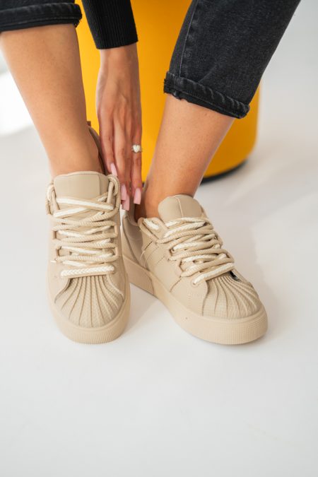 Sneakersy z grubymi sznurówkami Beżowe – Trivanna