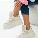 sneakersy wysoka platforma - Beżowy 3