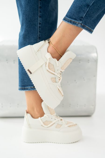 sneakersy wysoka platforma - Beżowy 1